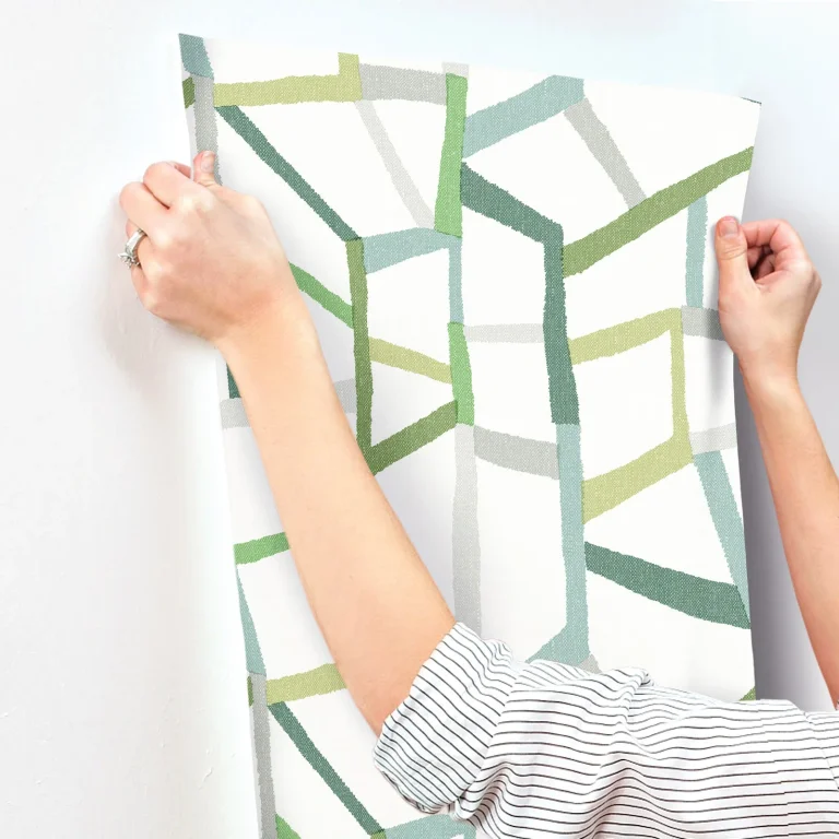 Tate Geometric Linen Wallpaper - Green — Ảnh 3
