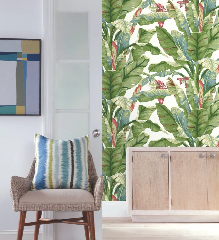 Banana Leaf Peel and Stick Wallpaper - White/Green — Ảnh 2