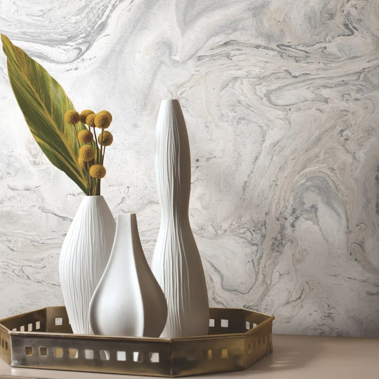 Oil & Marble Peel and Stick Wallpaper - White/Grey — Image 3
