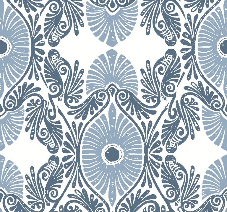 Villa Embellished Ogee Wallpaper - Blue — Ảnh 2
