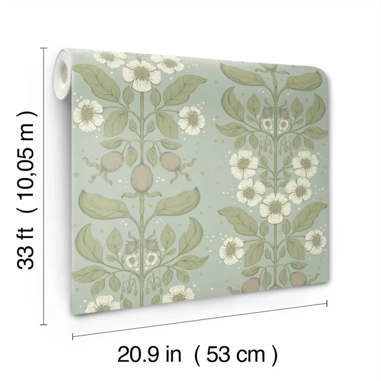 Rosa Floral Columns Wallpaper - Sky Blue — Ảnh 3
