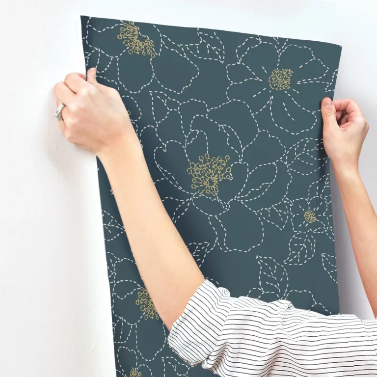 Gardena Embroidered Floral Wallpaper - Indigo — Image 4