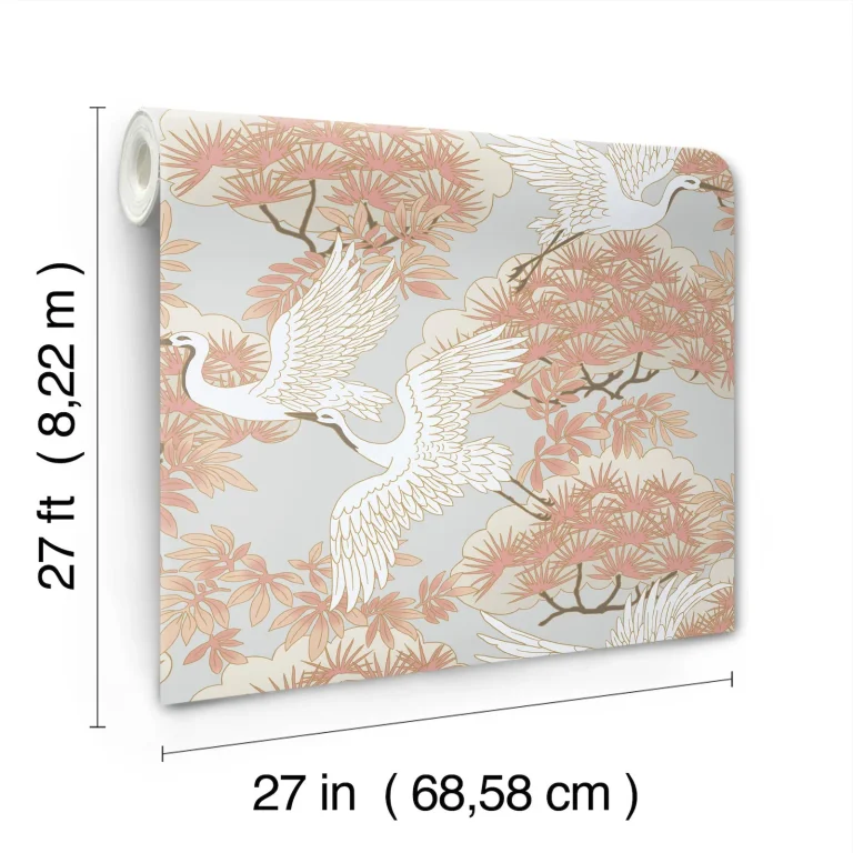 Ronald Redding Sprig & Heron Wallpaper - Coral — Ảnh 4