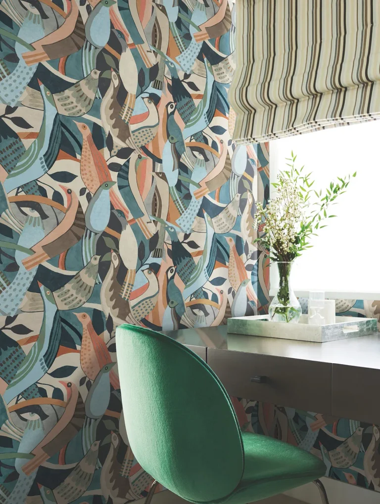 Fauvist Flock Wallpaper - Coral/Aqua — Ảnh 8