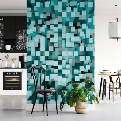 3D Squares Blue - Wall Mural 5001 - 4 Panel - 192cm x 260cm