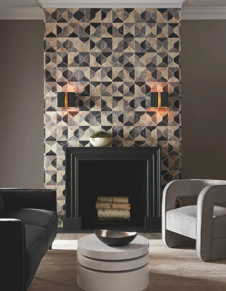 Candice Olson Burlwood Ogee Wallpaper - Black/Taupe
