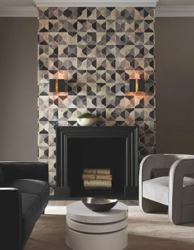 Candice Olson Burlwood Ogee Wallpaper - Black/Taupe