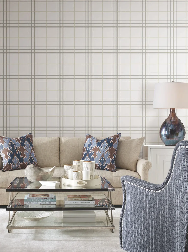 Ronald Redding Lakeside Plaid Tailored Wallpaper - White — Ảnh 3