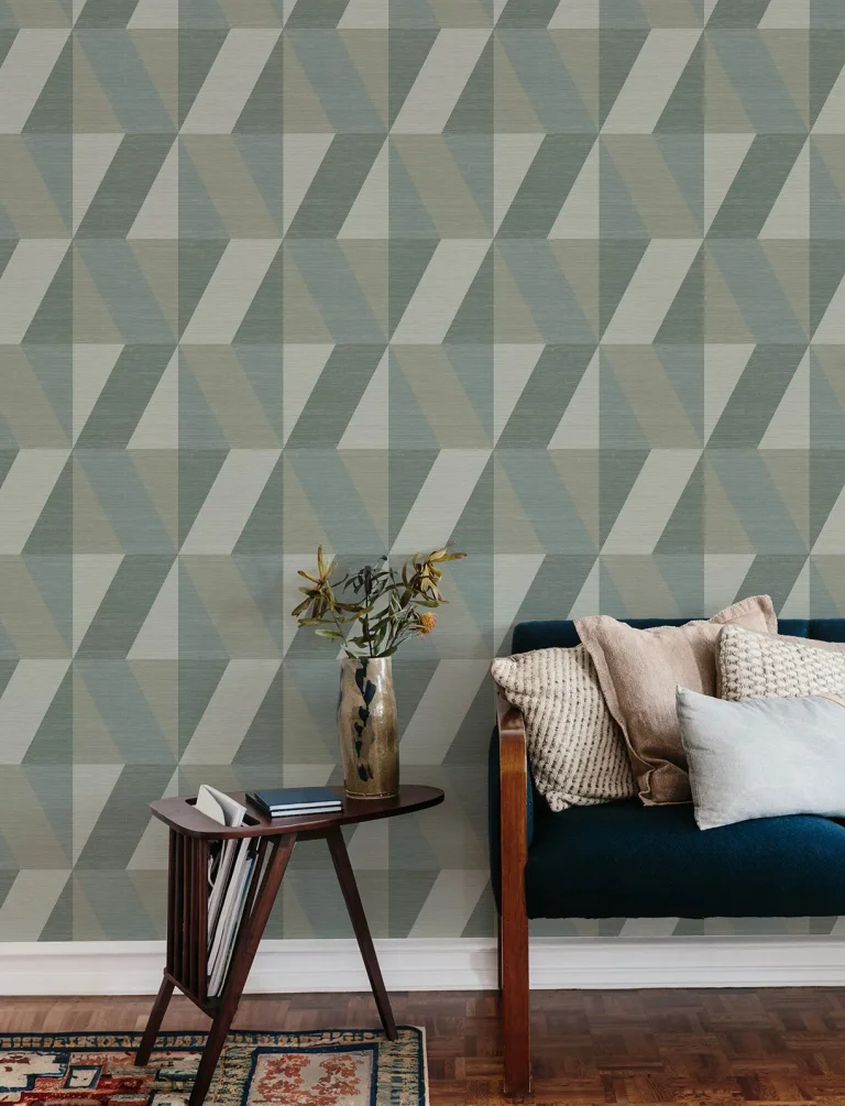 Winslow Geometric Faux Grasscloth Wallpaper - Green — Ảnh 3