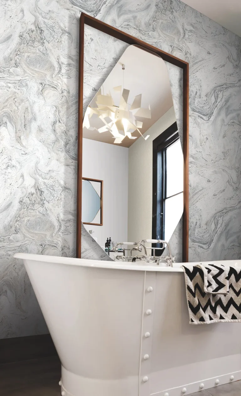 Oil & Marble Peel and Stick Wallpaper - White/Grey — Image 2