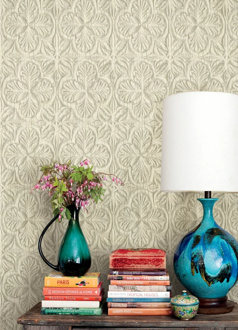 Chesapeake Karachi Wooden Damask Wallpaper - Cream — Image 2
