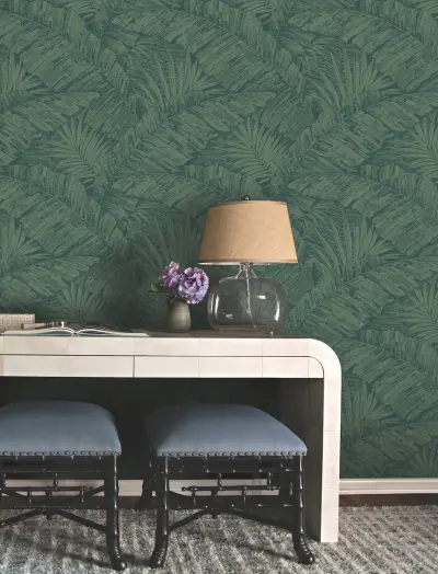 Palm Cove Toile Wallpaper - Emerald Forest