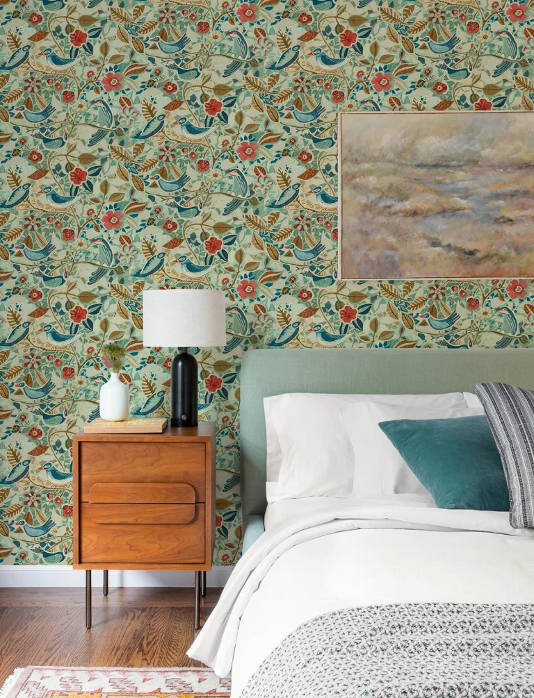 Manette Birds in the Bush Wallpaper - Red/Blue — Ảnh 3