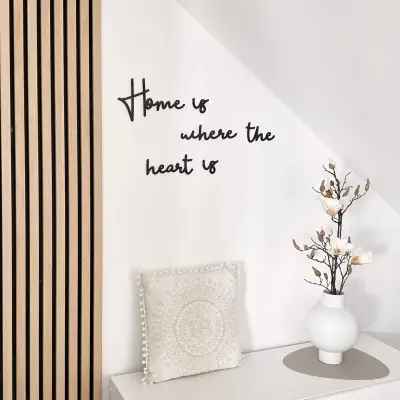 3D Wooden Home Is Where The Heart Is Motif - black