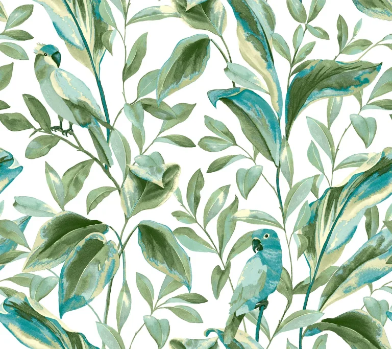 Tropical Love Birds Wallpaper - White/Aqua — Ảnh 4