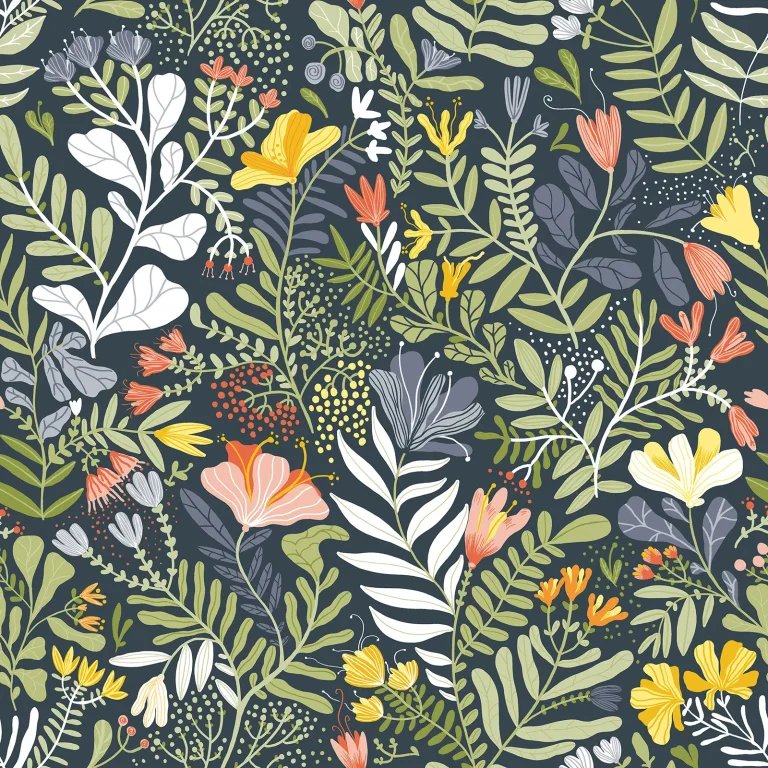 Brittsommar Woodland Floral Wallpaper - Navy — Ảnh 3