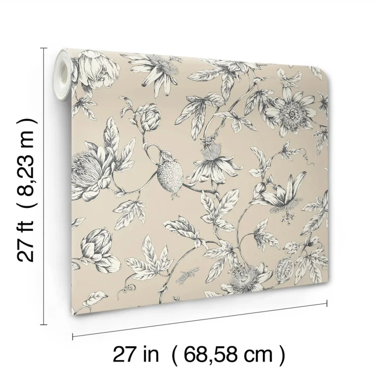 Passion Flower Toile Wallpaper - Beige — Image 6