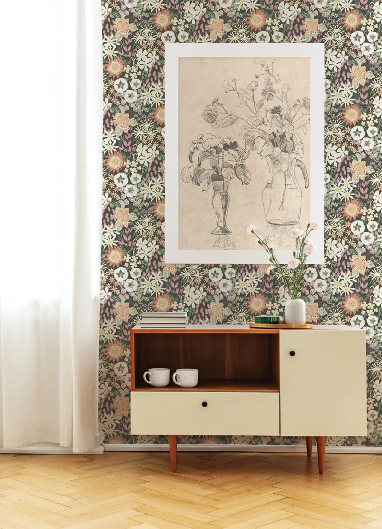 Karina Wildflower Garden Wallpaper - Raspberry — Image 3