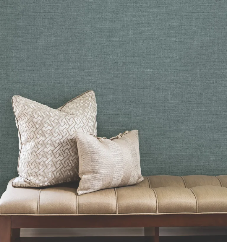 Terrene Faux Linen Wallpaper - Teal — Ảnh 5