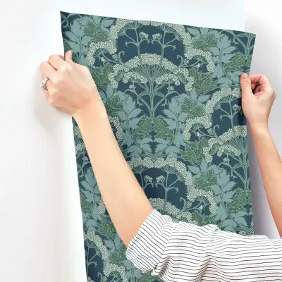 Yarrow Nouveau Wallpaper - Blue Mix/Green