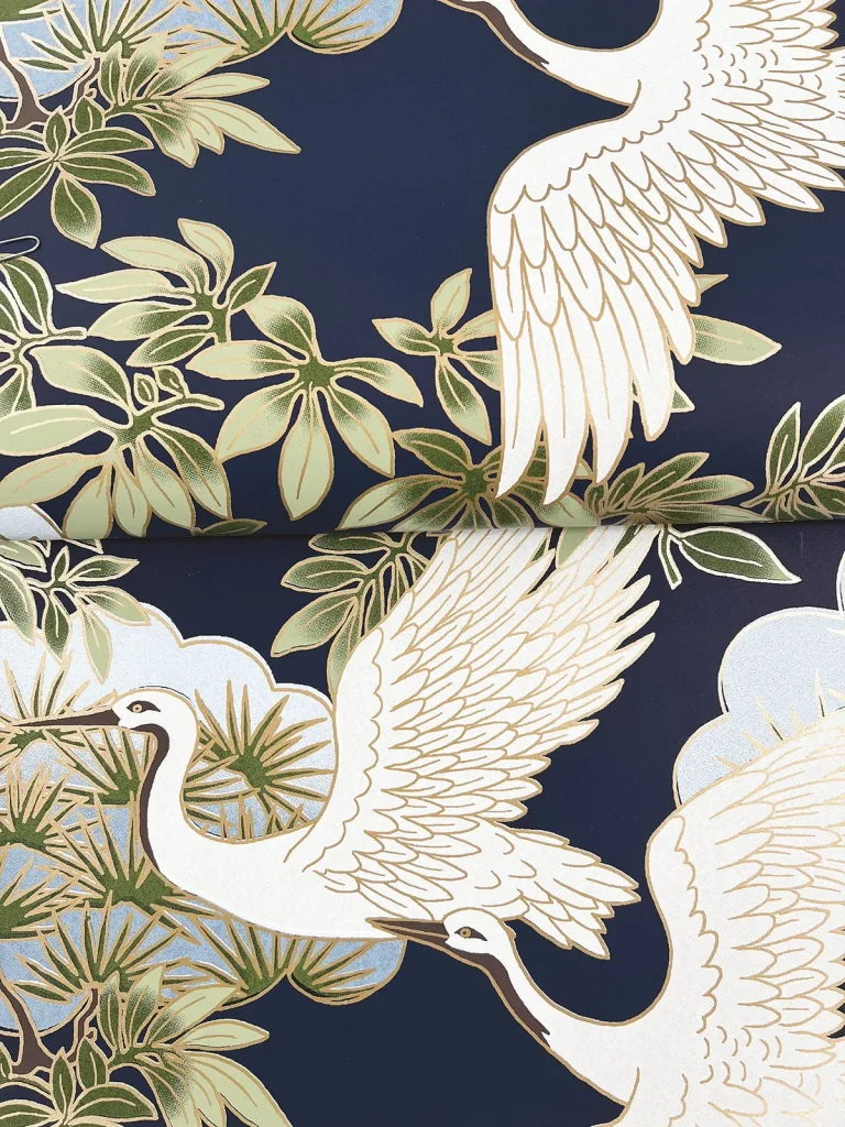 Ronald Redding Sprig & Heron Wallpaper - Navy — Ảnh 3