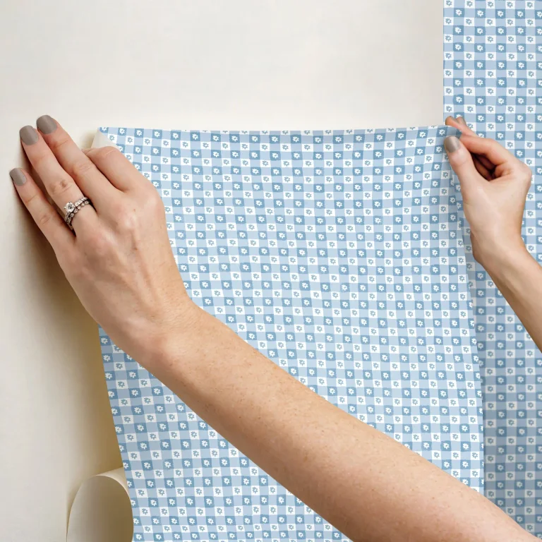Rifle Paper Co. Daisy Gingham Floral Check Peel and Stick Wallpaper - Blue — Ảnh 7