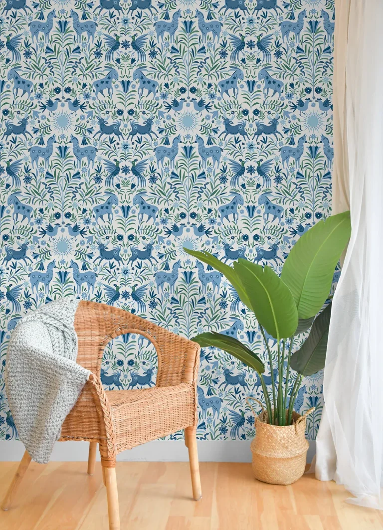 Whimsical Creatures Peel and Stick Wallpaper - Blue — Image 2