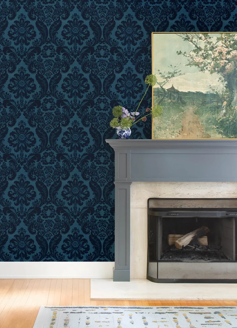 Shadow Flocked Damask Wallpaper - Blue and Teal — Ảnh 7