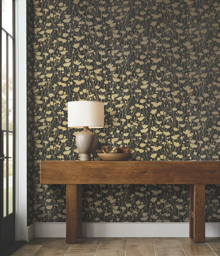 Ronald Redding Shimmering Poppies Wallpaper - Black & Gold — Ảnh 5