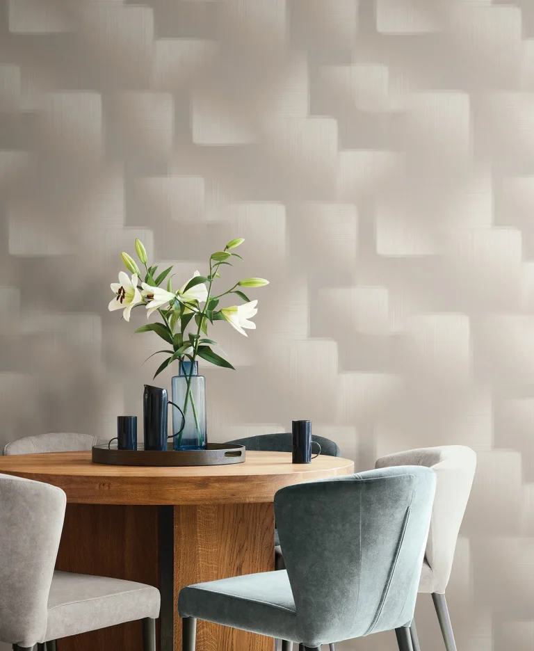 Silk Madras Abstract Geometric Wallpaper - Beige — Ảnh 3