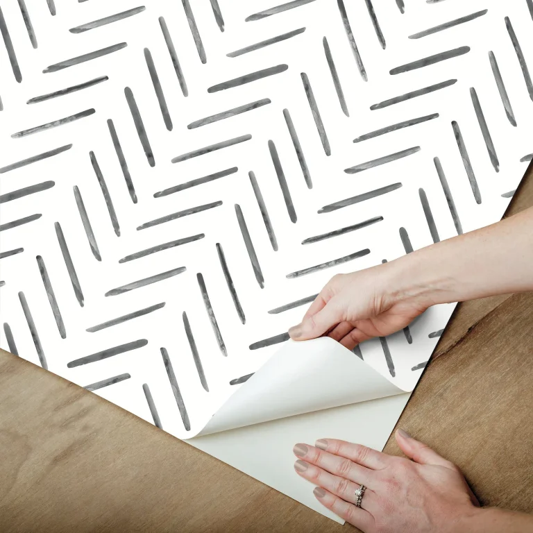 Painted Herringbone Peel and Stick Wallpaper - Black — Ảnh 6