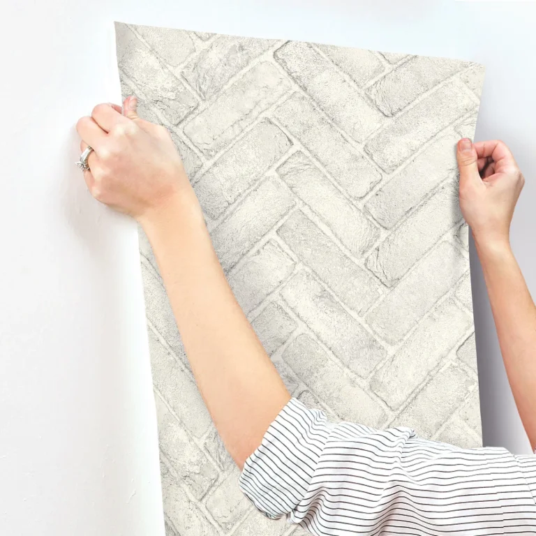 Chesapeake Canelle Brick Herringbone Wallpaper - White — Ảnh 6