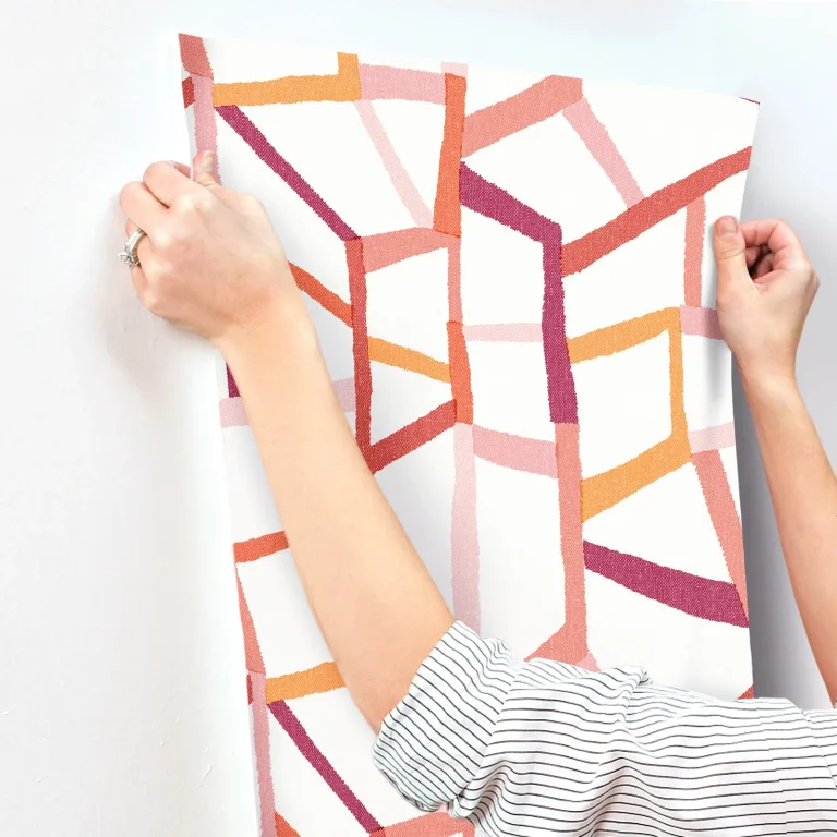 Tate Geometric Linen Wallpaper - Pink — Ảnh 2