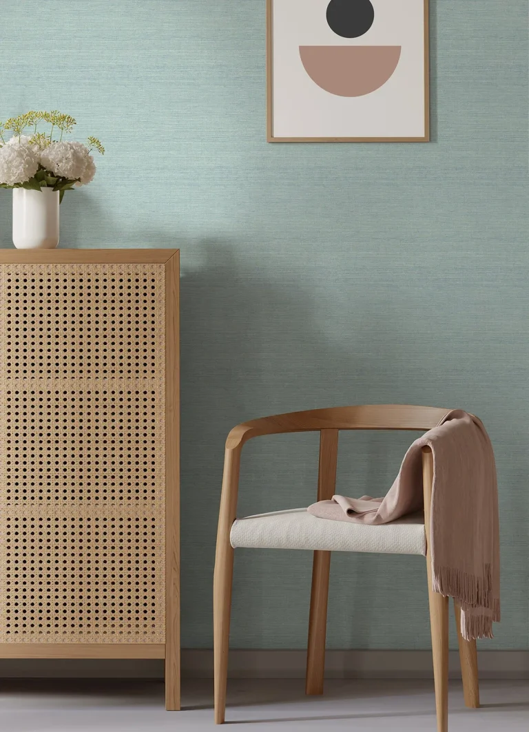 Agave Faux Grasscloth Wallpaper - Aqua - 4046-24282 — Image 4