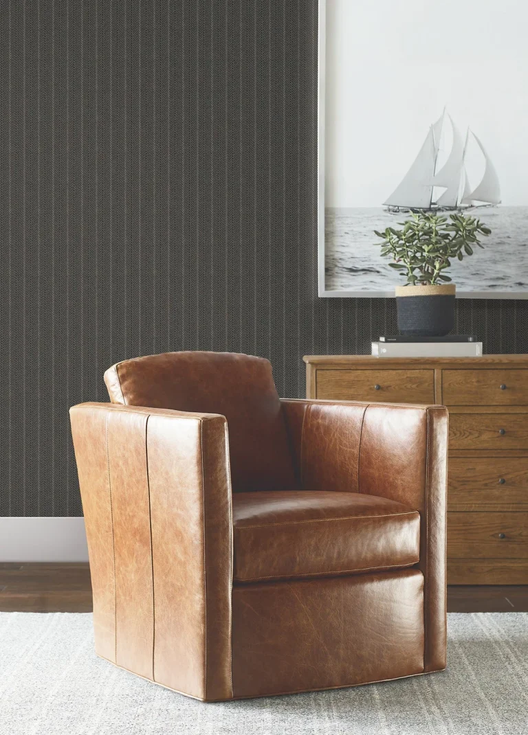 Ronald Redding Elkan Stripe Herringbone Wallpaper - Black — Ảnh 4
