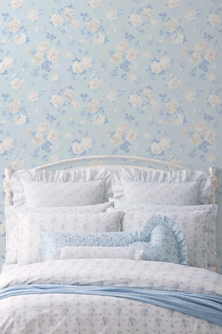 LoveShackFancy Everblooming Rosettes Cabbage Rose Bouquets Wallpaper - Blue — Image 2