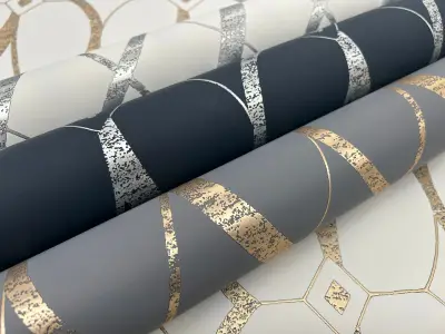 Graceful Geo Wallpaper - Navy/Silver