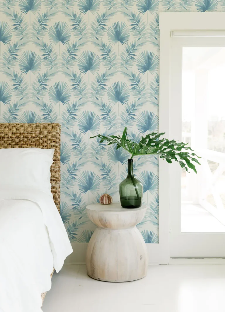 Calla Painted Palm Wallpaper - Blue — Image 3