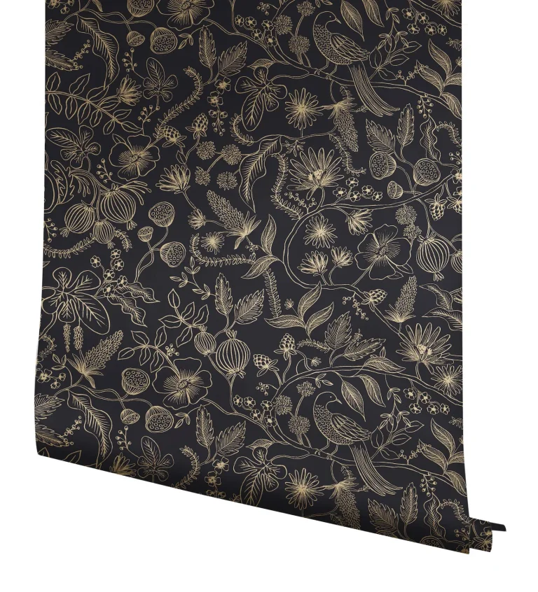 Rifle Paper Co. Aviary Peel and Stick Wallpaper - Metallic Gold and Black — Ảnh 4
