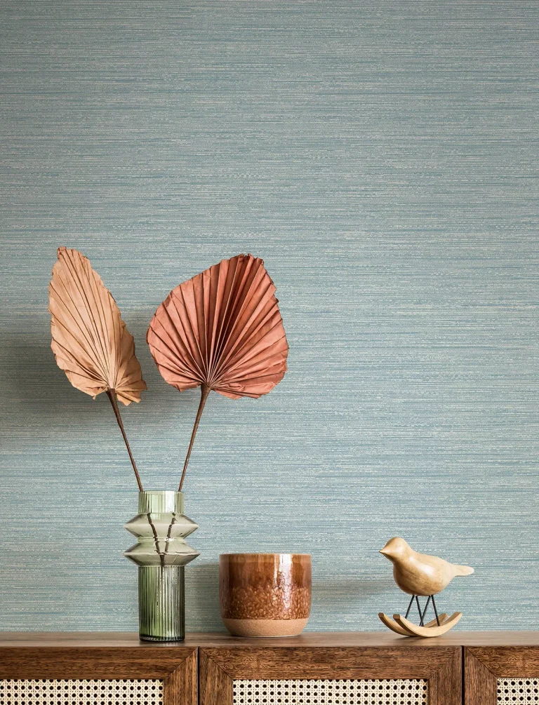Sheehan Faux Grasscloth Wallpaper - Light Blue — Ảnh 4
