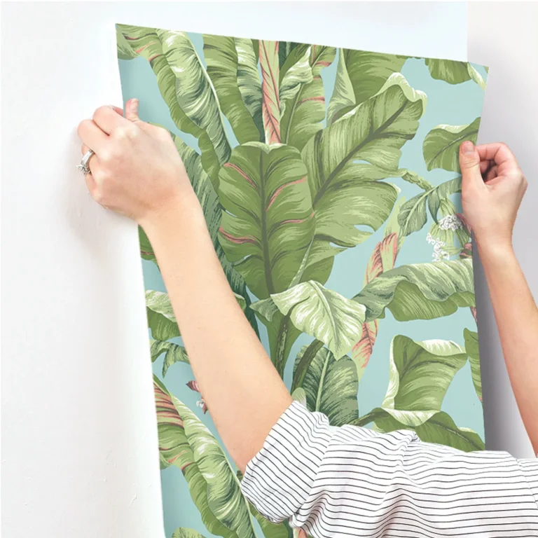 Banana Leaf Wallpaper - Aqua & White — Ảnh 3