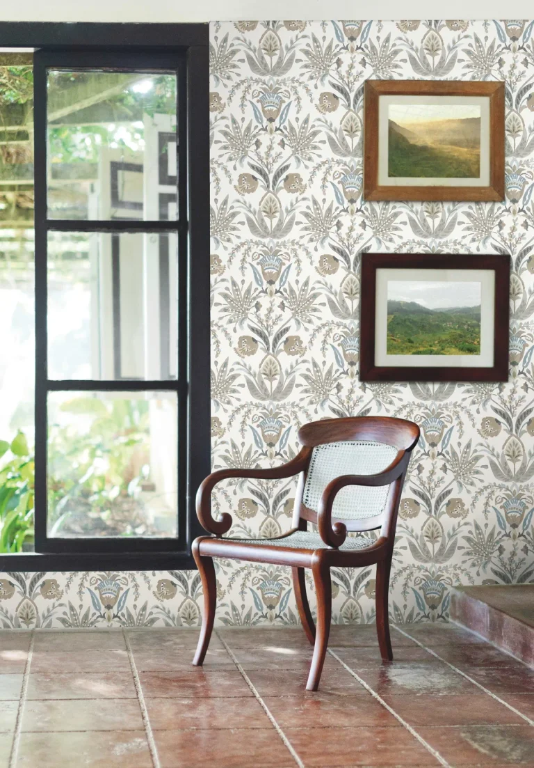 Seaside Jacobean Wallpaper - White/Taupe/Blue — Ảnh 2