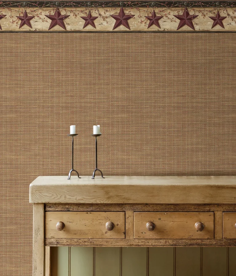 Chesapeake Ennis Rustic Barn Star Wallpaper Border - Maroon