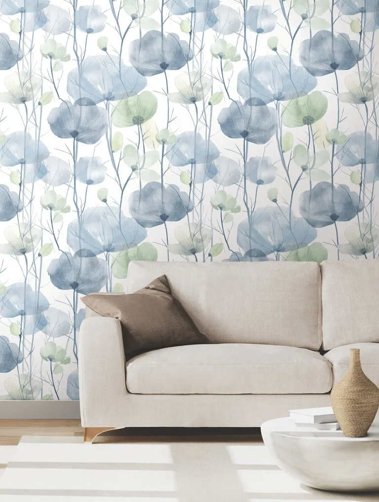 Ronald Redding Cotswolds Poppies Floral Wallpaper - Blue — Ảnh 3
