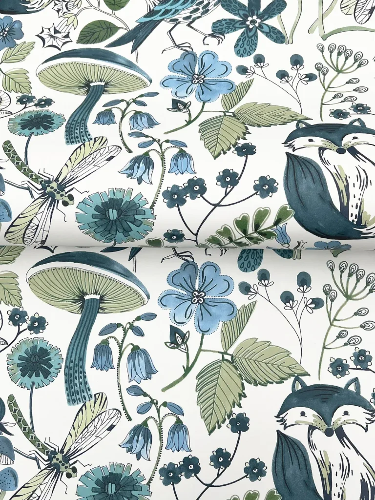Wonder Woodland Animals Wallpaper - Blue Green — Image 2