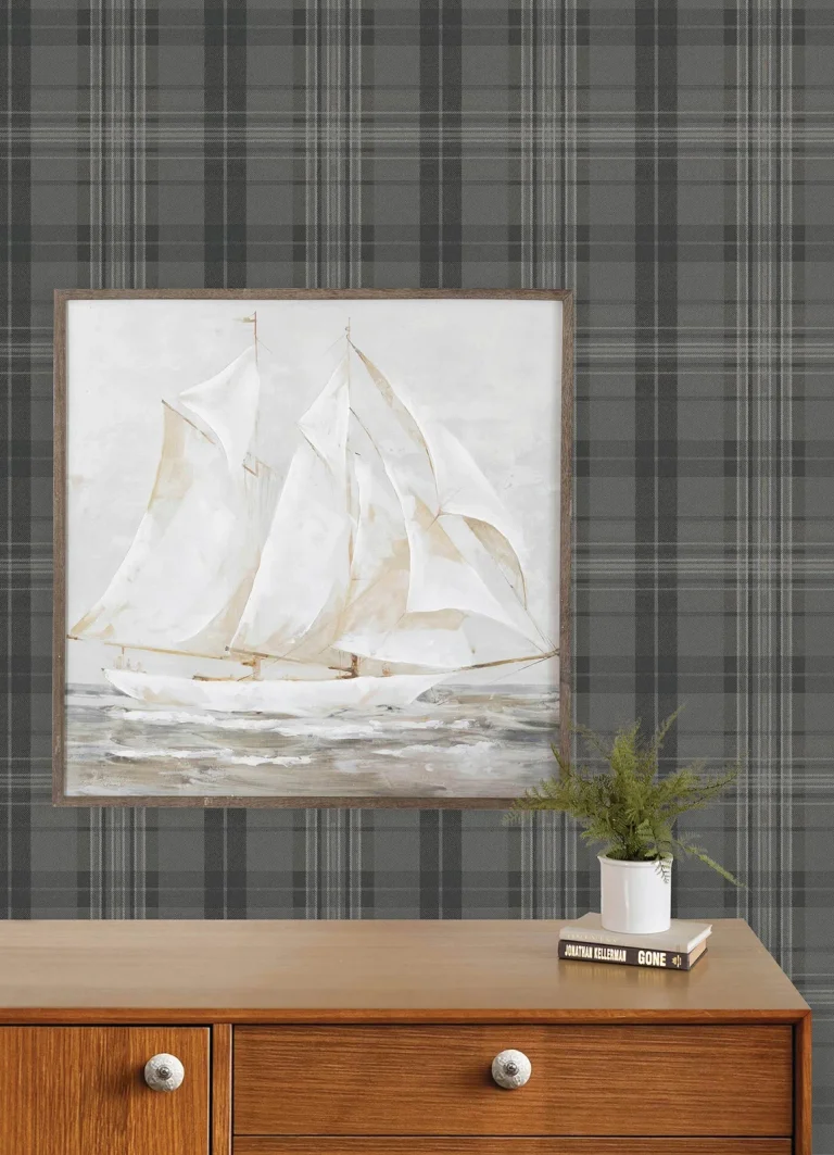 Chesapeake Austin Plaid Wallpaper - Charcoal and Cream — Ảnh 6