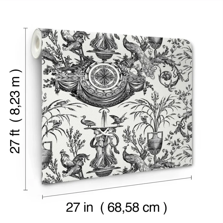 Avian Fountain Toile Wallpaper - Black — Ảnh 4