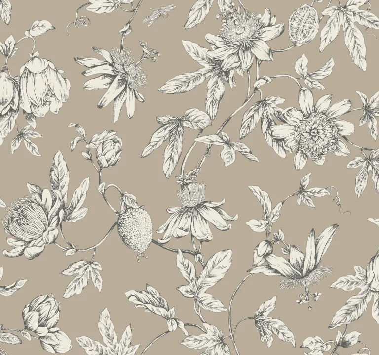 Passion Flower Toile Wallpaper - Linen — Ảnh 5