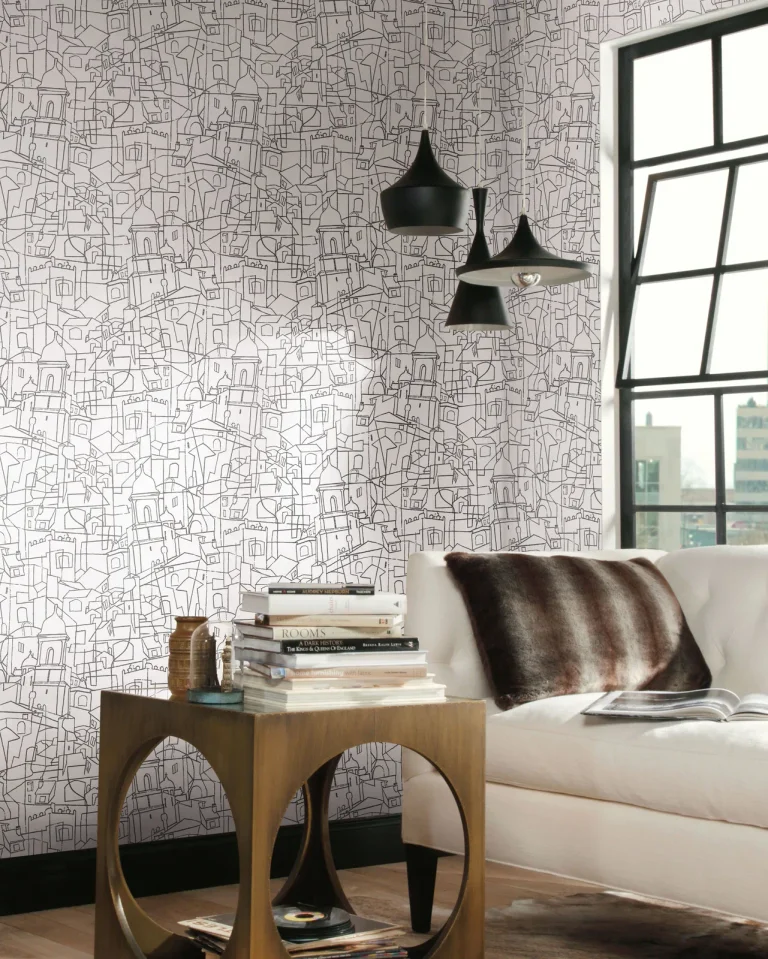 Cubist Cityscape Peel and Stick Wallpaper - Black — Ảnh 6