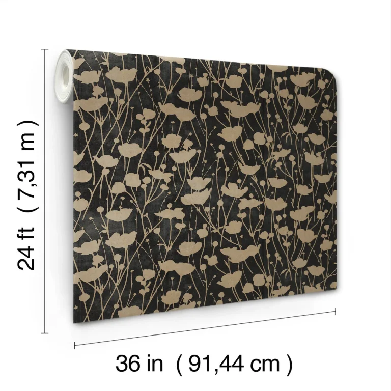 Ronald Redding Shimmering Poppies Wallpaper - Black & Gold — Ảnh 6